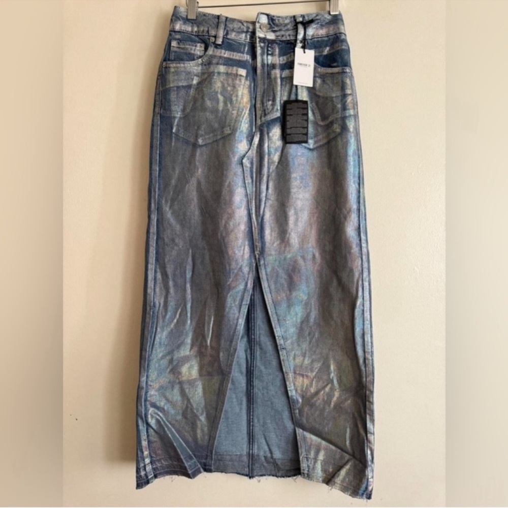 Forever 21 Silver Iridescent Midi Skirt